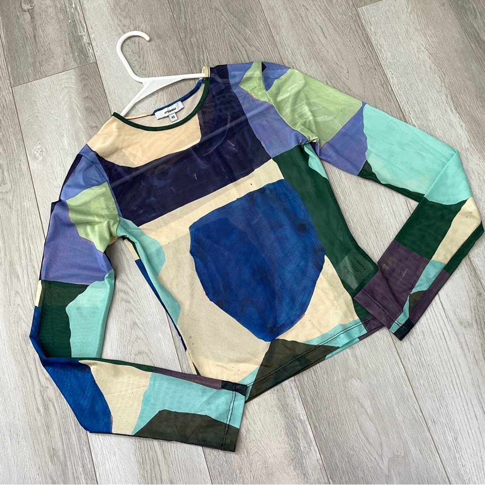 Miaou Mesh Tshirt paloma elsesser long sleeve abstraction print Blue (xsmall) - Picture 3 of 8